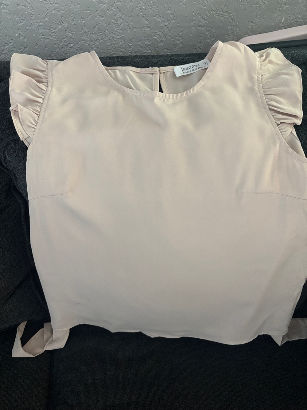 Joan Vass Pale Blush Ruffle Sleeve Blouse